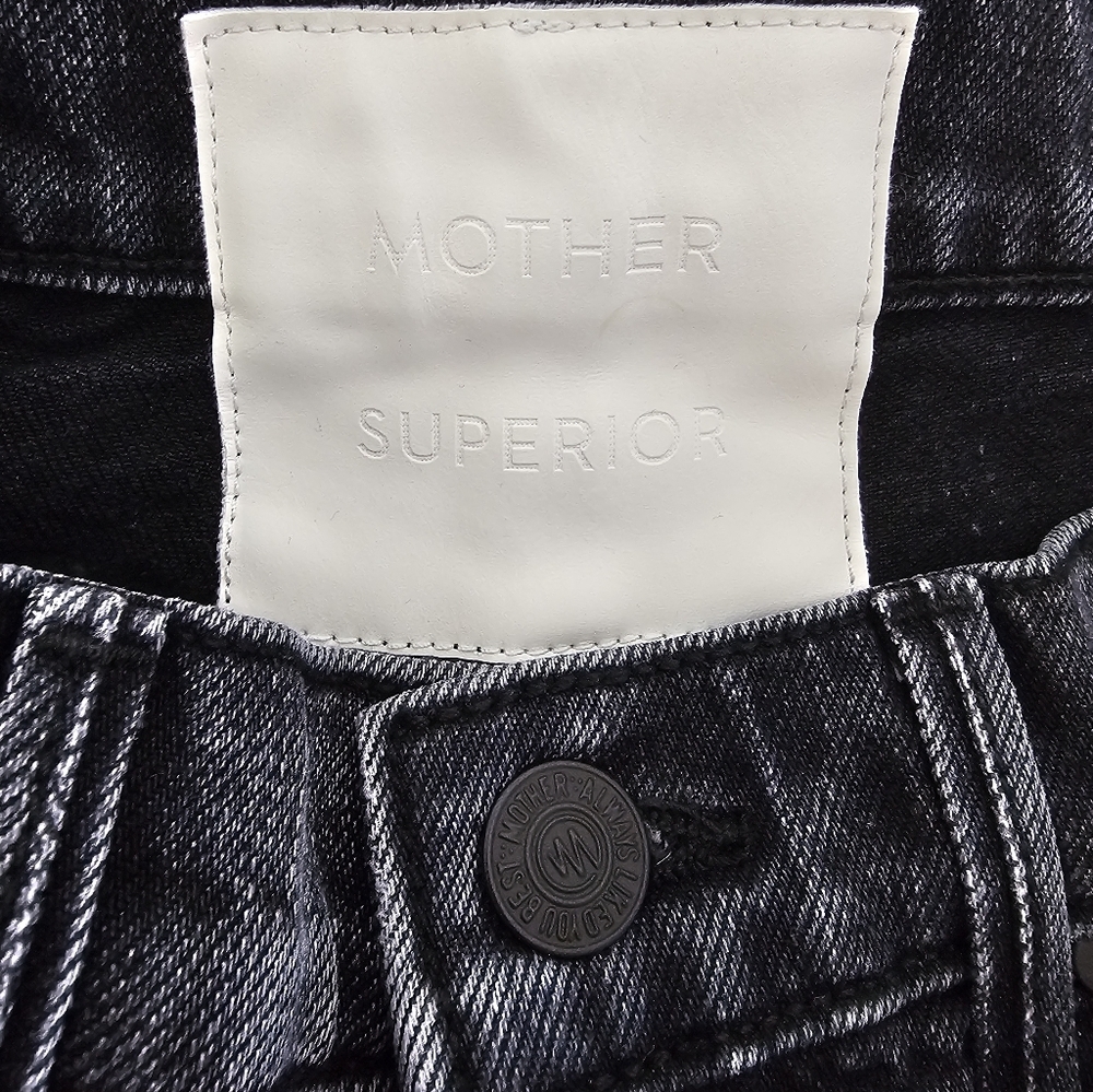 MOTHER Superior High Waisted Smokin' Double Heel Straight Leg Black Jeans 25 - Picture 8 of 11